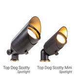 VOLT Top Dog Scotty Mini Brass Spotlight – Low Voltage LED Landscape Spotlight