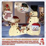 VEIKOUS 3-Piece Pre-Lit Snowman Family with 270 Warm White LED Lights