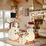 VEIKOUS 3-Piece Pre-Lit Snowman Family with 270 Warm White LED Lights