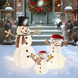 VEIKOUS 3-Piece Pre-Lit Snowman Family with 270 Warm White LED Lights